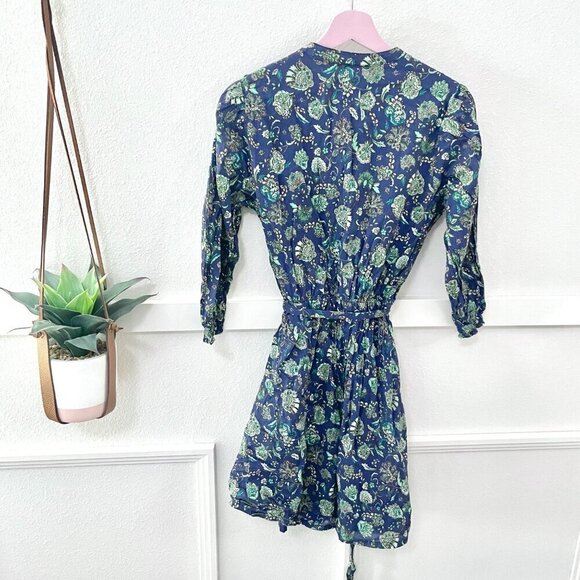 Du Paradis Paisley Blue Green Long Sleeve Dress Size XS - Picture 4 of 5